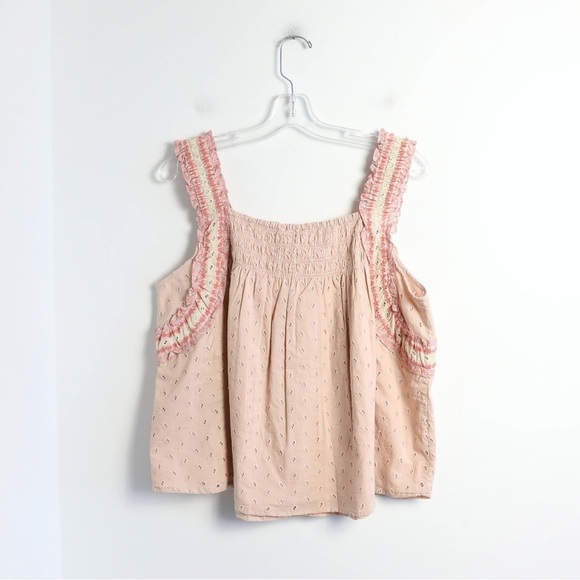 NWT House of Harlow pink peasant top cottagecore blouse eyelet old rose cotton - Picture 6 of 10